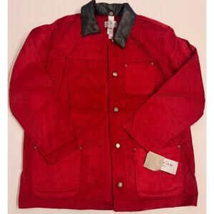 NWT Y2K Vtg Villager Red Corduroy Black Collar Chore Coat Size L Women's